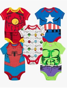 Marvel Avengers Superhero Onesie Set 6-9
months NIB NWT 5 Onesies